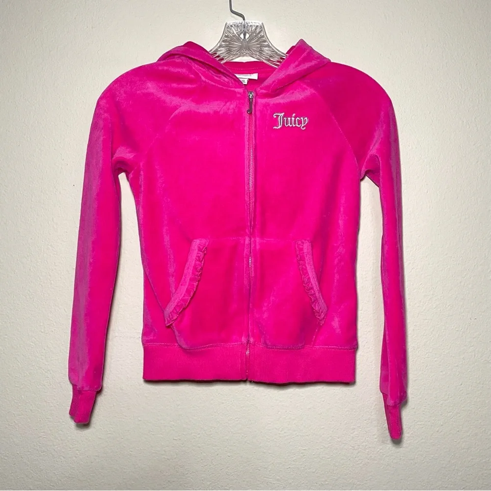 Kids Juicy Couture Hoodie Velour‎ Hot Pink Glitter Scottie Dogs Size 8/10